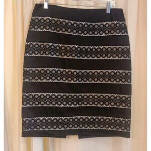 White House Black Market‎ Womens Black/White Lace Pencil Skirt Zipper Back Sz 12